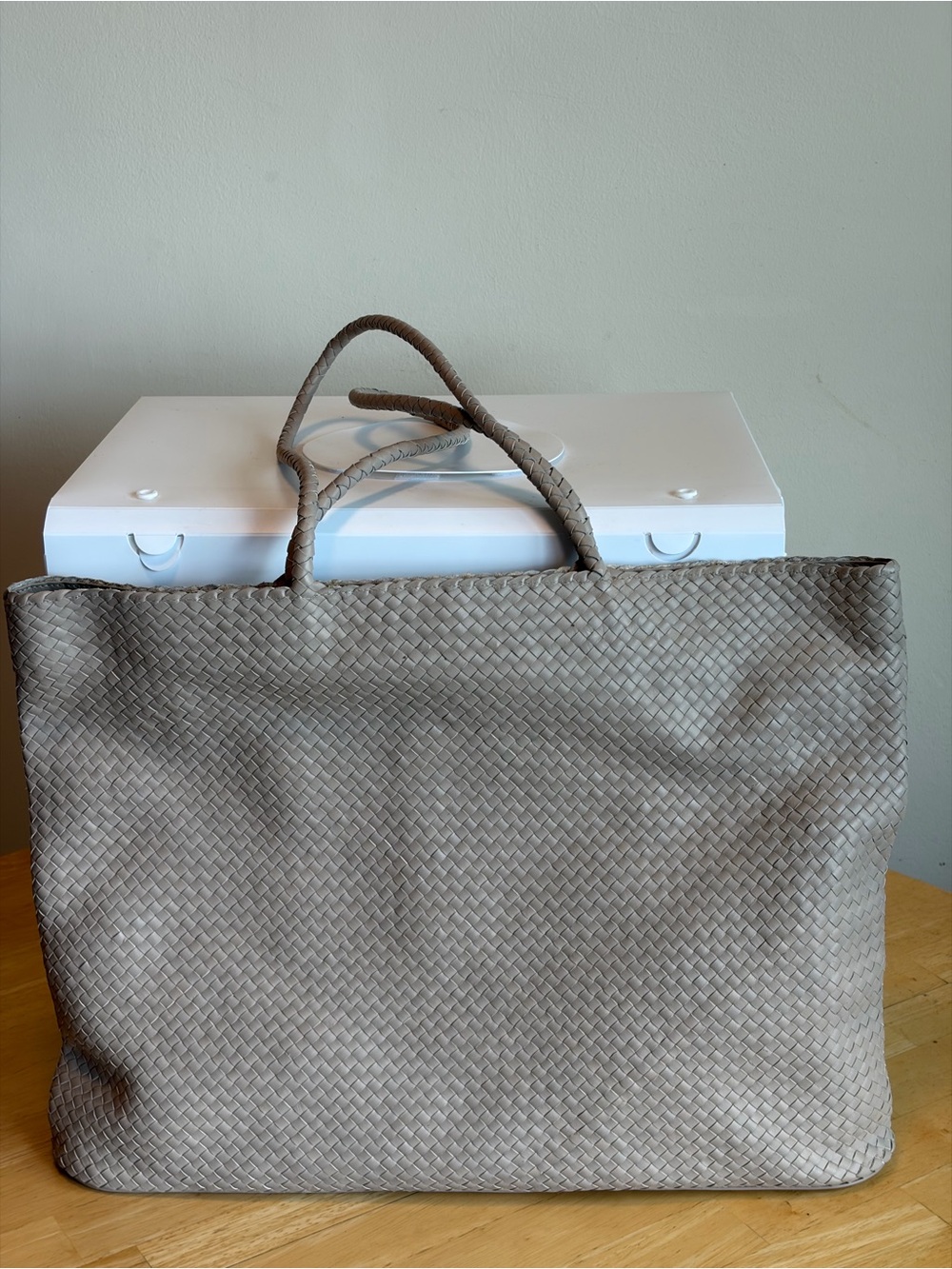 NWOT Quince Siena Handwoven Tote Taupe - Picture 7 of 11
